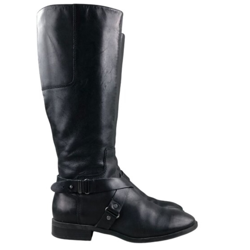Nine West black leather riding boots what side buckles size 7 #187